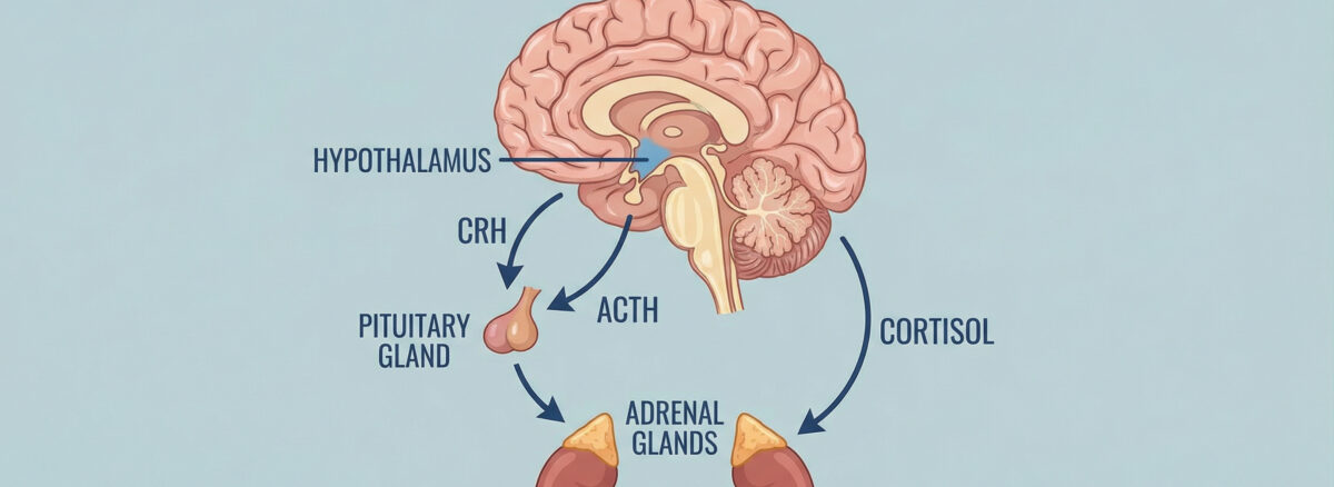 An image of a brain with several regions being specifially pointed out for the viewers to identify. A text of HPA Axis can be seen on the top of the image