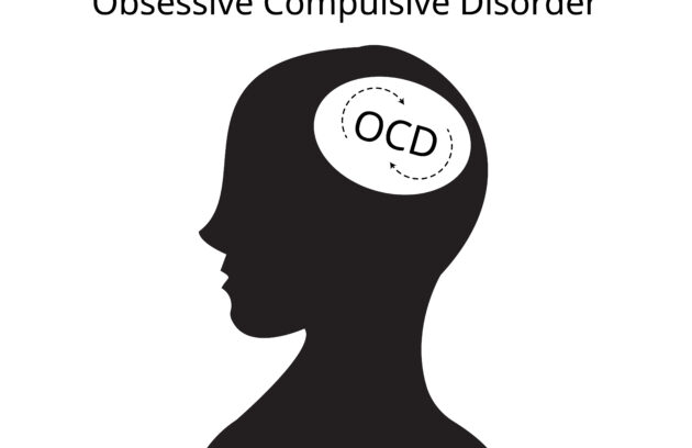 Silhouette of a person with OCD words can be seen inside their brain