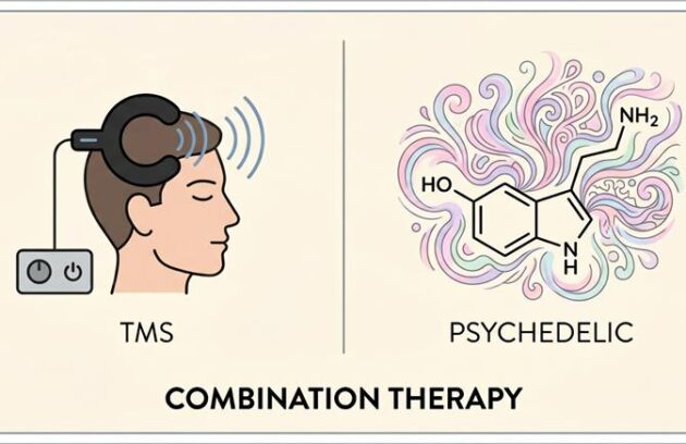 Illustrative representation of TMS therapy and Psychedelic therapy in an animated way