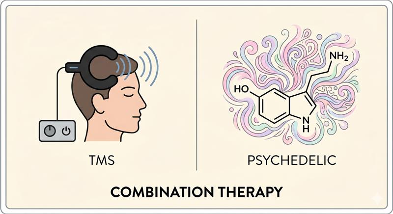 Illustrative representation of TMS therapy and Psychedelic therapy in an animated way