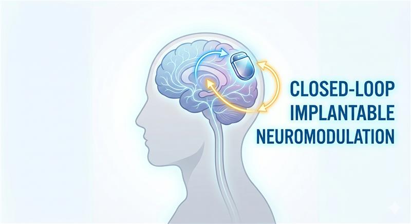 Illustrative representation of closed loop implantable neuromodulation system in a person