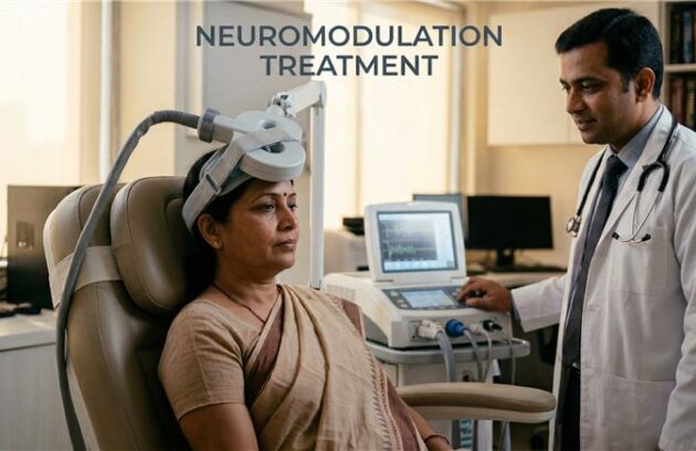 A woman going through a Neuromodulation treatment in Mind brain institute in New Delhi